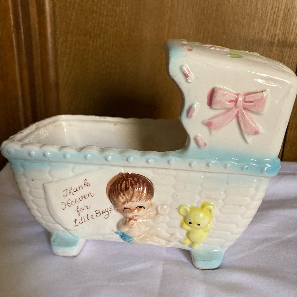 Vintage RUBENS ORIGINALS "Thank Heaven for Little Boys" Nursery Crib Planter
